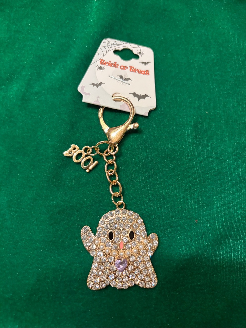 Gold Crystal Ghost Keychain Charm - Gold